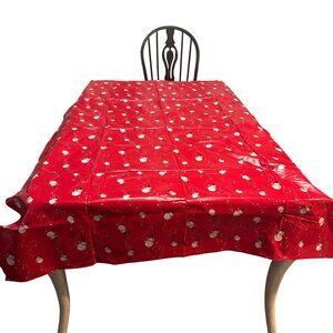 Holiday Christmas Snowman Tablecloth Vinyl Backed 96 X 68 Rectangle Red